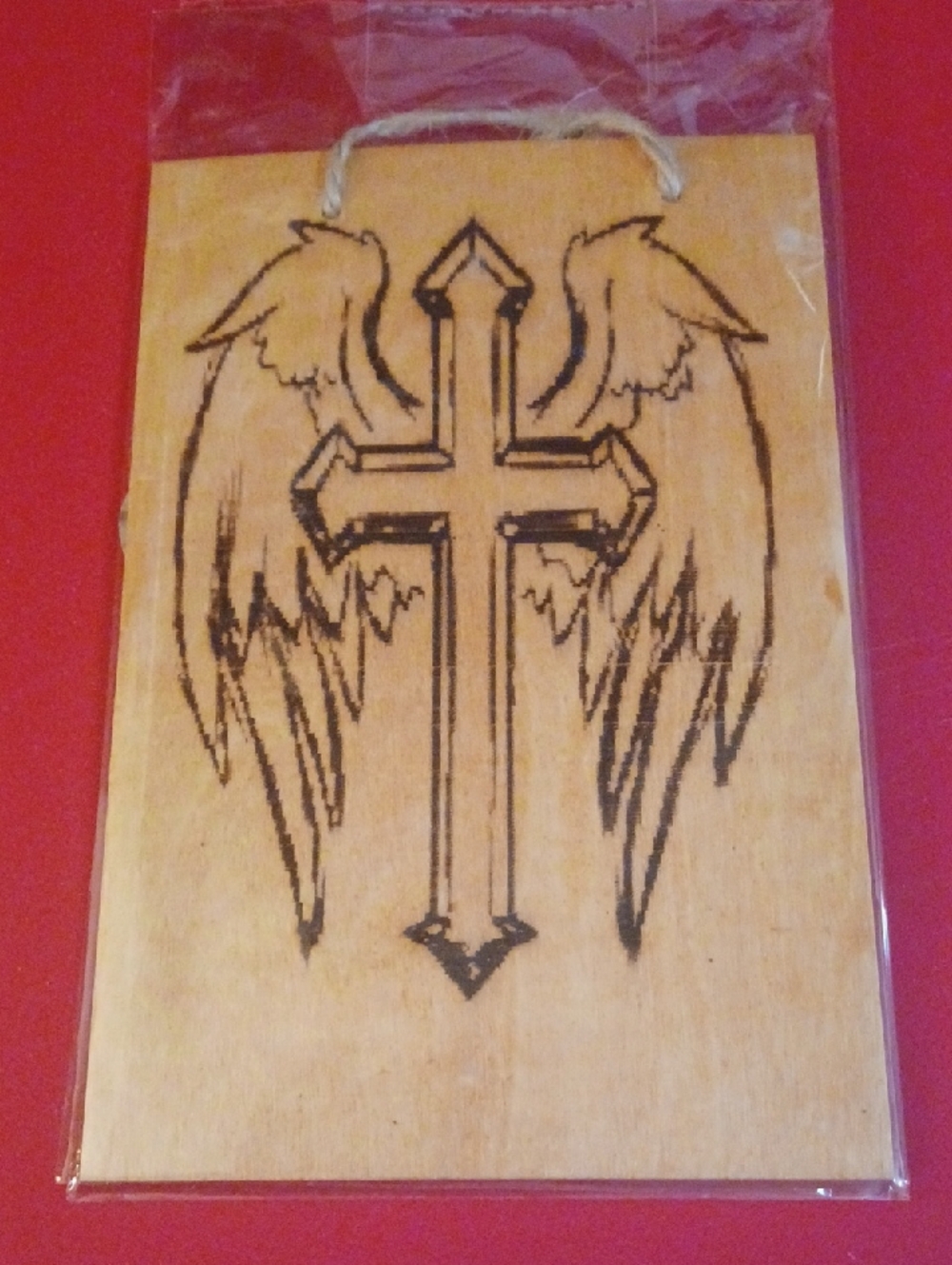4x6 Wooden Cross with Angel Wings Wall Hanging - Natural